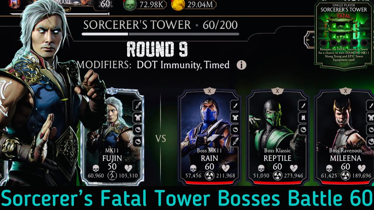 Sorcerer’s Fatal Tower Bosses Battle 60 Fight + Reward | MK Mobile
