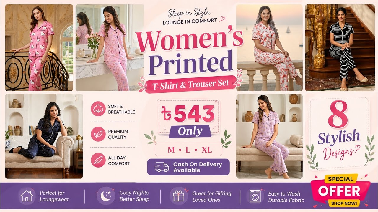 Women’s Printed T-Shirt Trouser Set | 8 Stylish Designs |