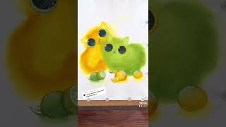 The CUTEST fluffy cat paintings in watercolor!!! #shorts