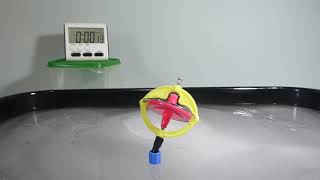 Small Toy Gyro with Plastic Stem on Plastic Base on Wet Ice Rises a Tiny Bit. Falls 0:41. Total 0:53