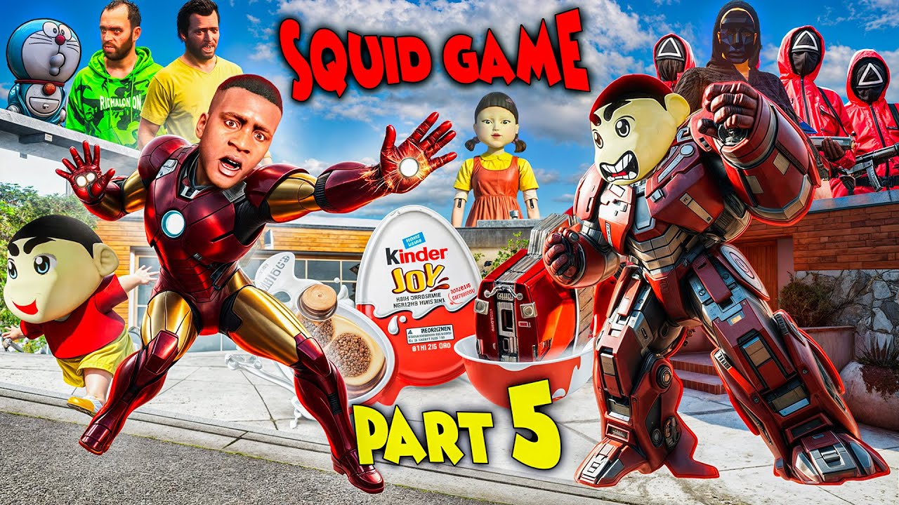 Franklin & Shinchan vs Squid Game Boss! ⚡ Hulkbuster Showdown & Kinder Joy Surprise in GTA 5 Part 5!