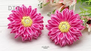 Красивые Пышные цветы из узкой ленты DIY Beautiful Curvy Flowers of narrow ribbon