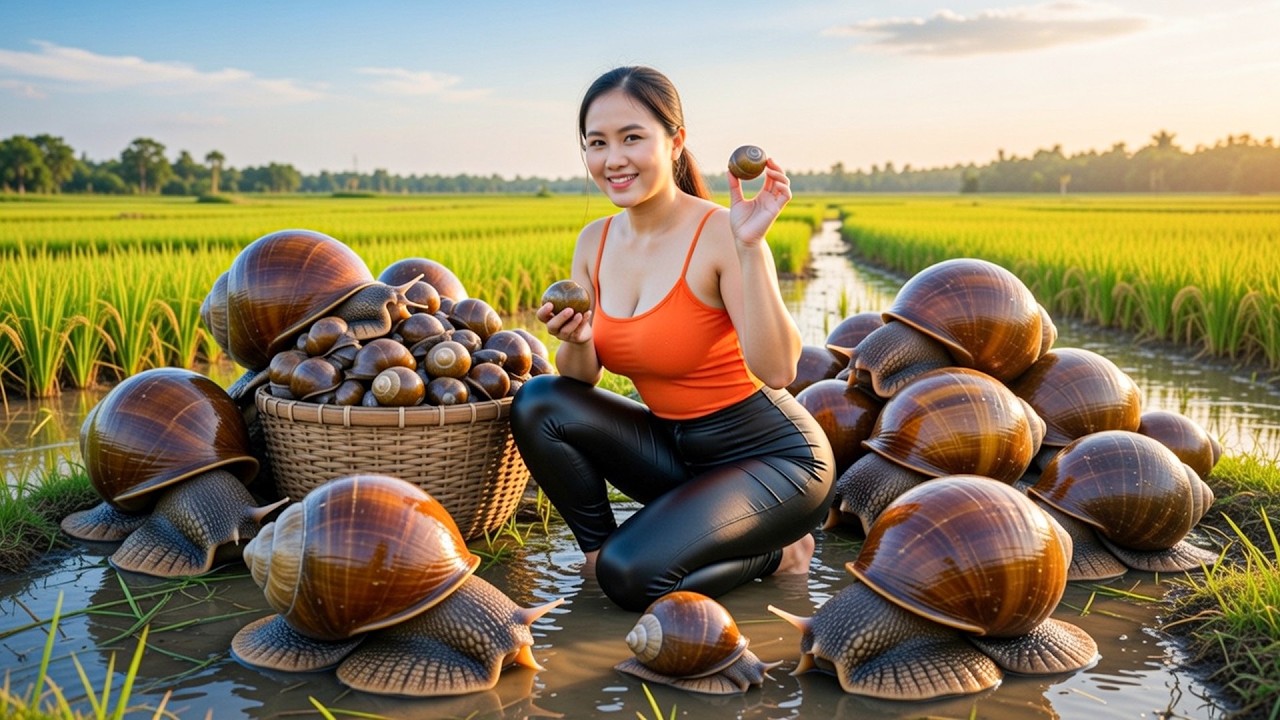 Harvesting Snails in the Rice Paddy and Bringing to Market to Sell | Emma Daily Life