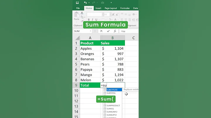 SUM Formula in Excel | Add Total Values #shorts #excel
