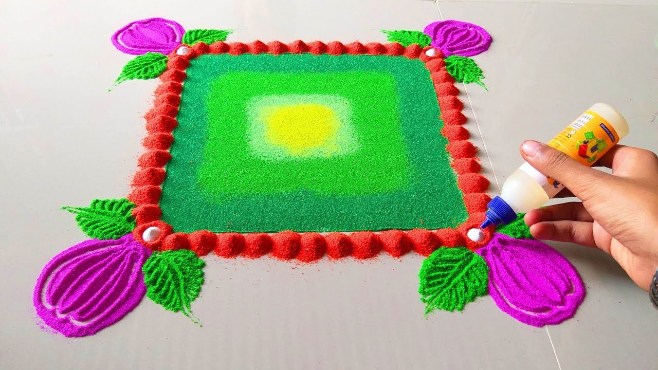 Durga Puja Special Rangoli Designs with Colours ||  Diwali Laxmi pooja Simple Attractive Rangoli -