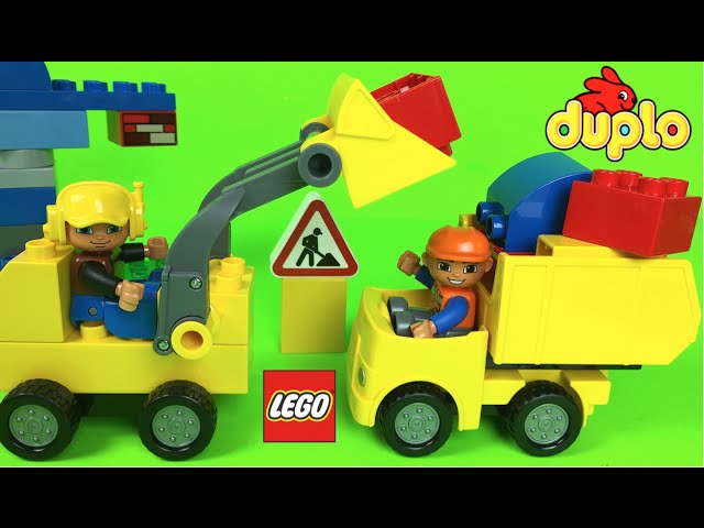 LEGO DUPLO BIG CONSTRUCTION SITE WITH MIGHTY MACHINES BULLDOZER A CRANE &  DUMP TRUCK AND WORKERS 