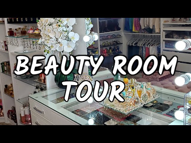 BEAUTY ROOM AND VANITY TOUR😍 NEW PERFUME SET UP, MAKEUP STORAGE AND MORE class=