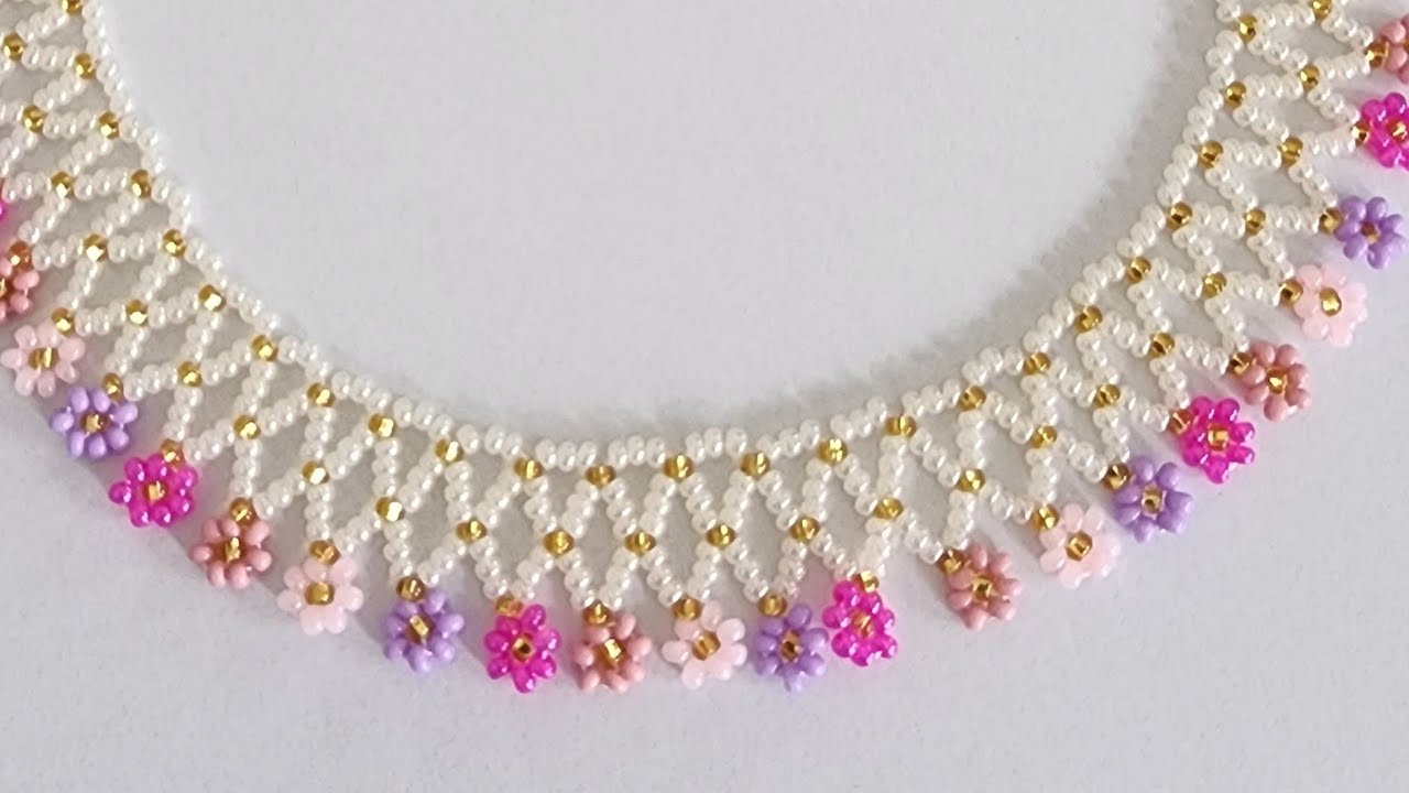 🌸Cómo hacer un hermoso collar con mostacillas checas, rápido y fácil.