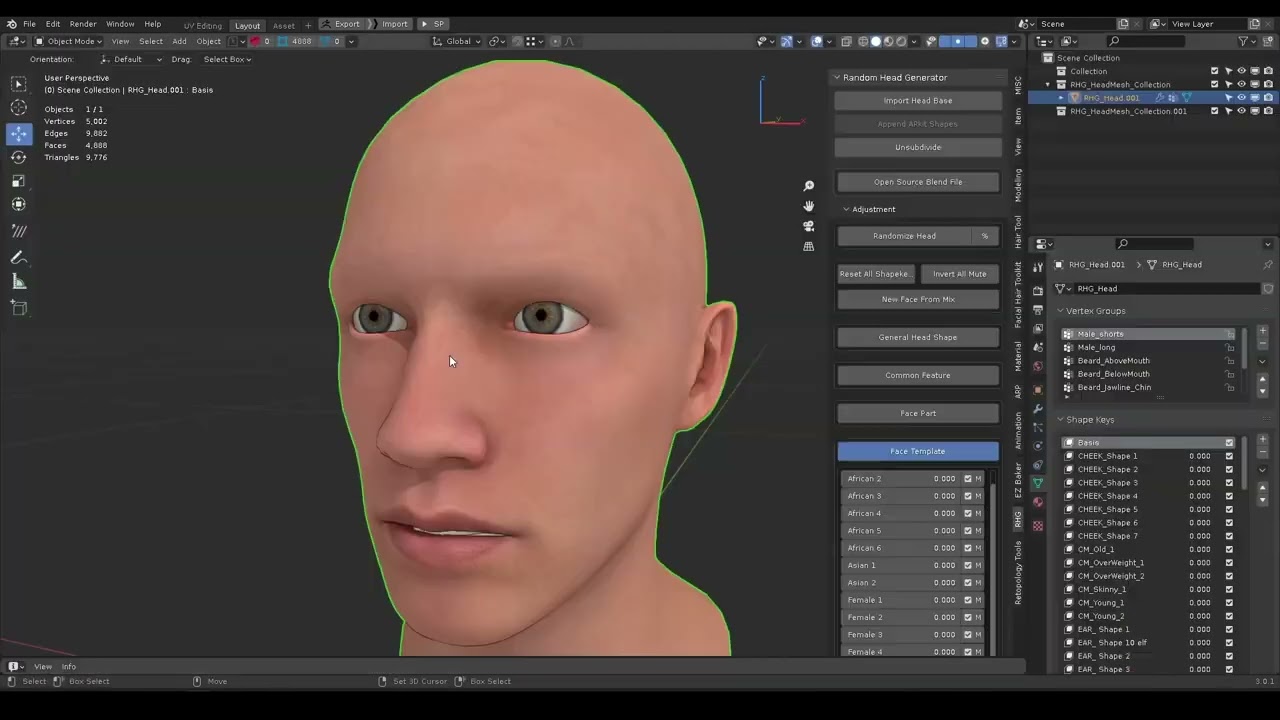 Random Head Generator ブレンダーで127種類のシェイプキーを利用して顔のベースモデルを作るアドオン 3dcg最新情報サイト Modeling Happy