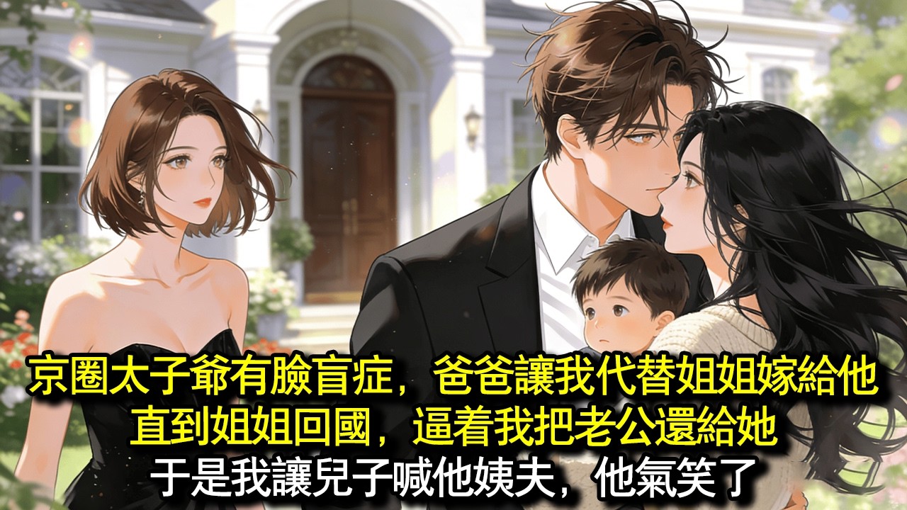 京圈太子爺有臉盲症，爸爸要我代替姊姊嫁給他。直到姊姊回國，逼我把老公還給她，於是我請兒子喊他姨夫，他氣笑了。#完結 #愛情 #故事