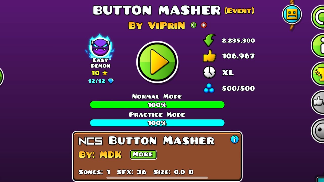 Button masher 100% (Easy Demon) - YouTube