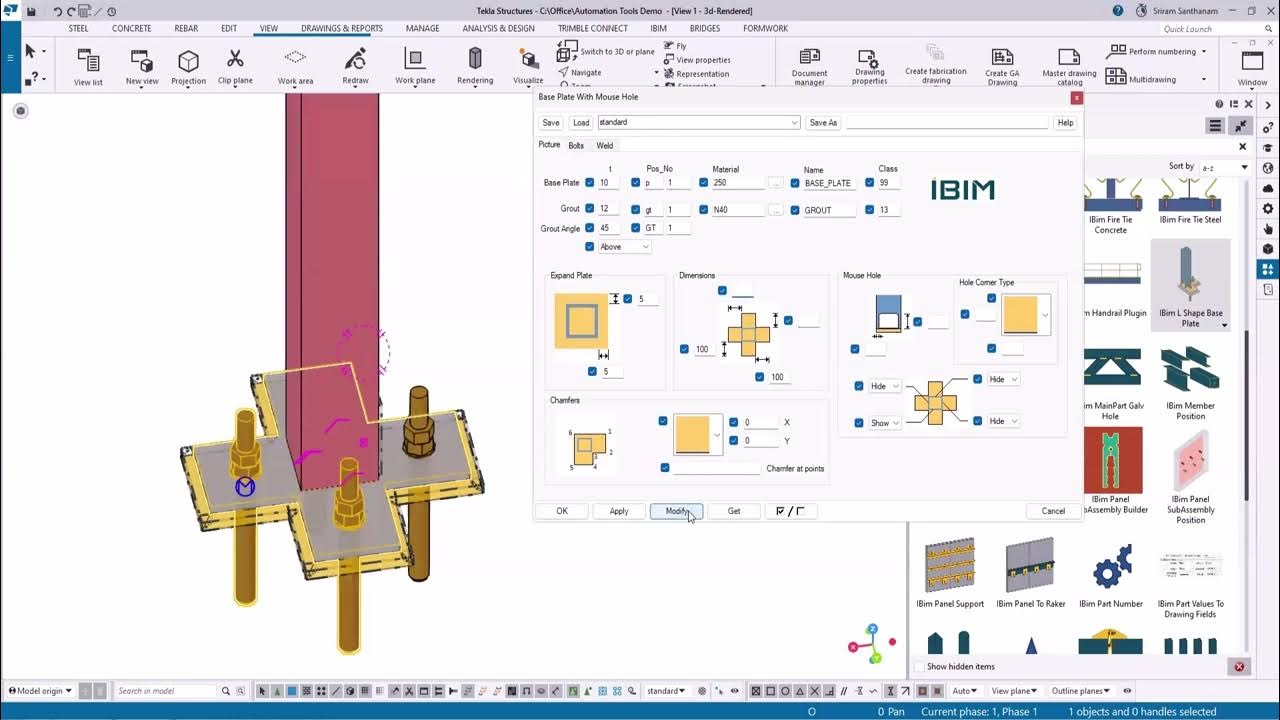 Tekla open api l shape base plate youtube
