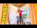 Couple Hangs DRYWALL in their FARM HOUSE inspired TINY HOUSE / Off Grid