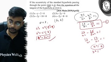 If the eccentricity of the standard hyperbola passing through the p...