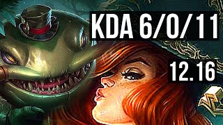 TAHM KENCH & Sivir vs MISS FORTUNE & Vayne (SUP) | 6/0/11, 500+ games | KR Master | 12.16