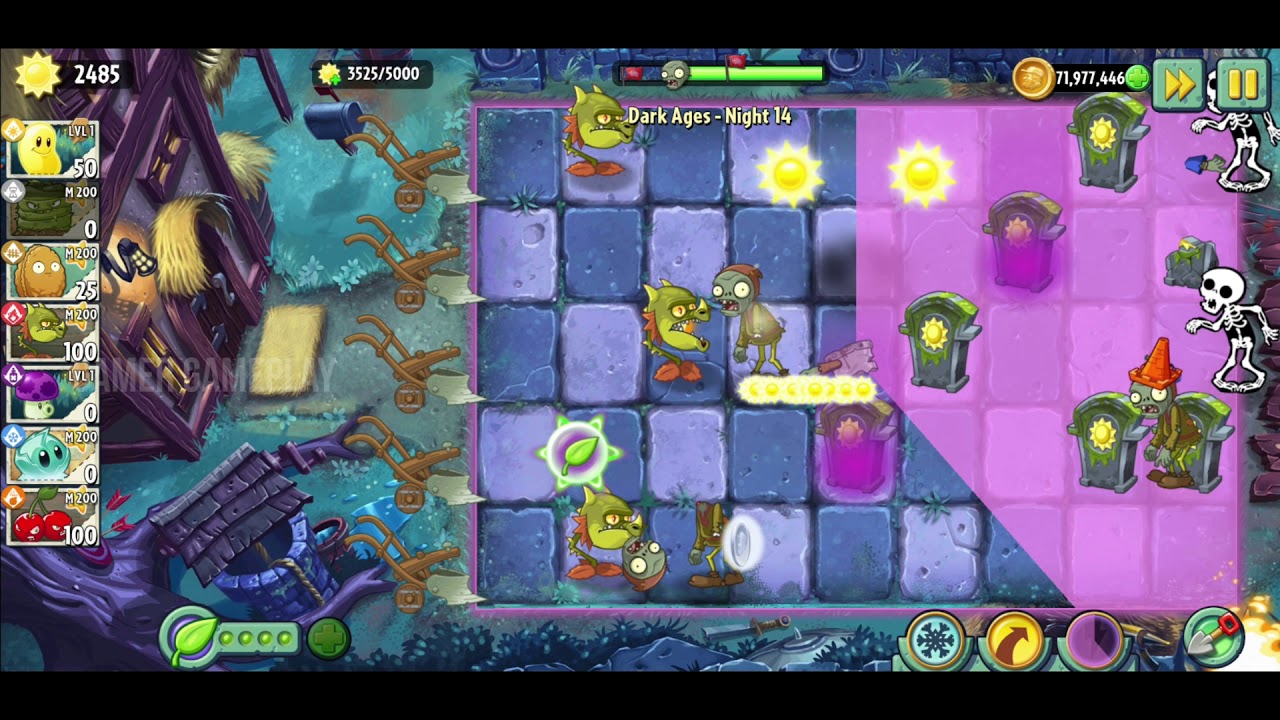 Plants vs Zombies 2 Dark Ages Night 14 Level Produce 5000 Suns - YouTube