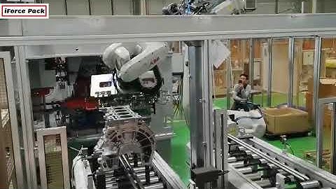 Automobile part assembly machine line with robot hand ABB operation video