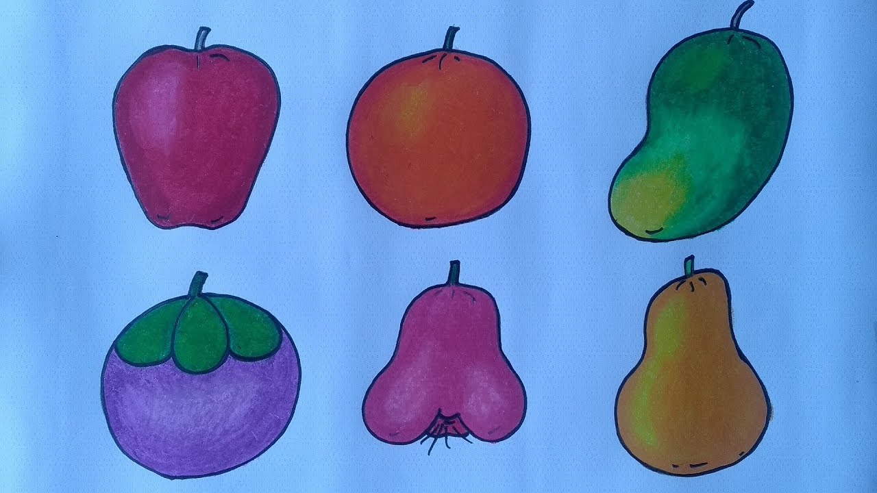Cara menggambar  dan mewarnai aneka buah  Menggambar  buah  
