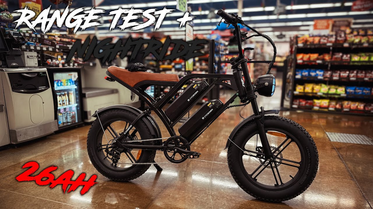 Watch the MrCentralDriver dual-battery range test of the Cycrown CycHunter moped-style e-bike on YouTube.