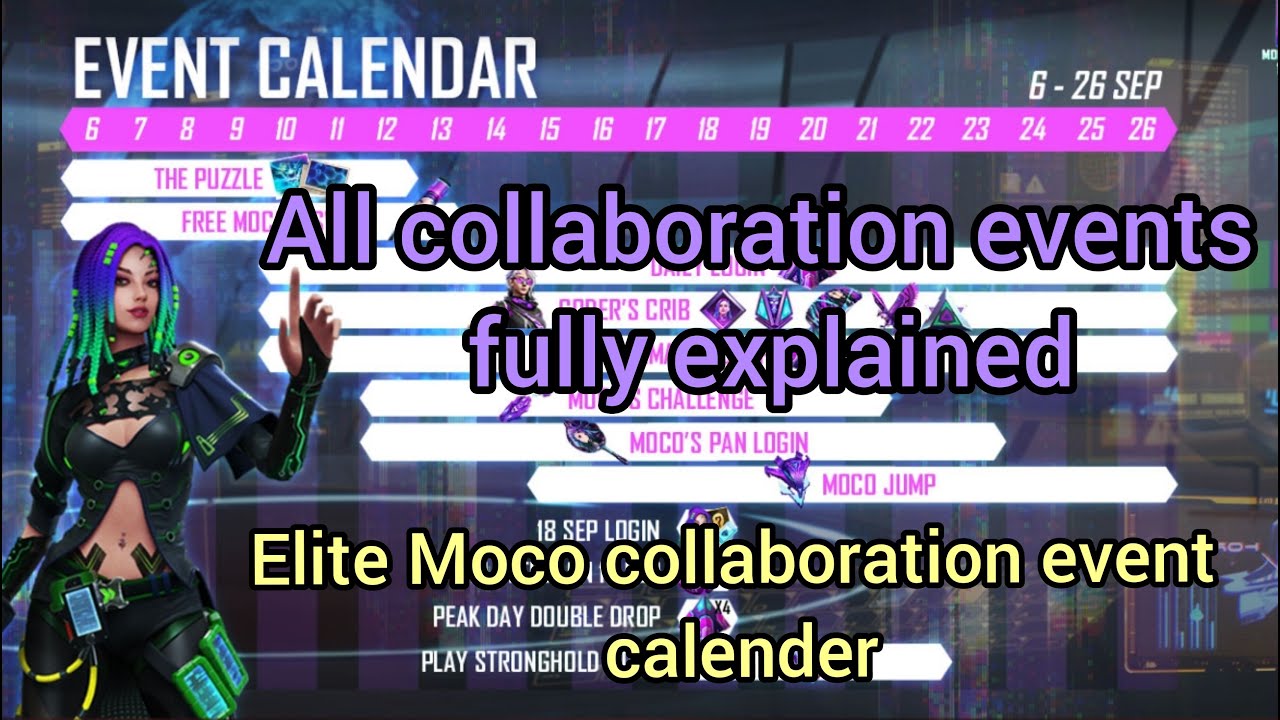 Free fire Elite Moco collaboration event calendar . Must watch-
