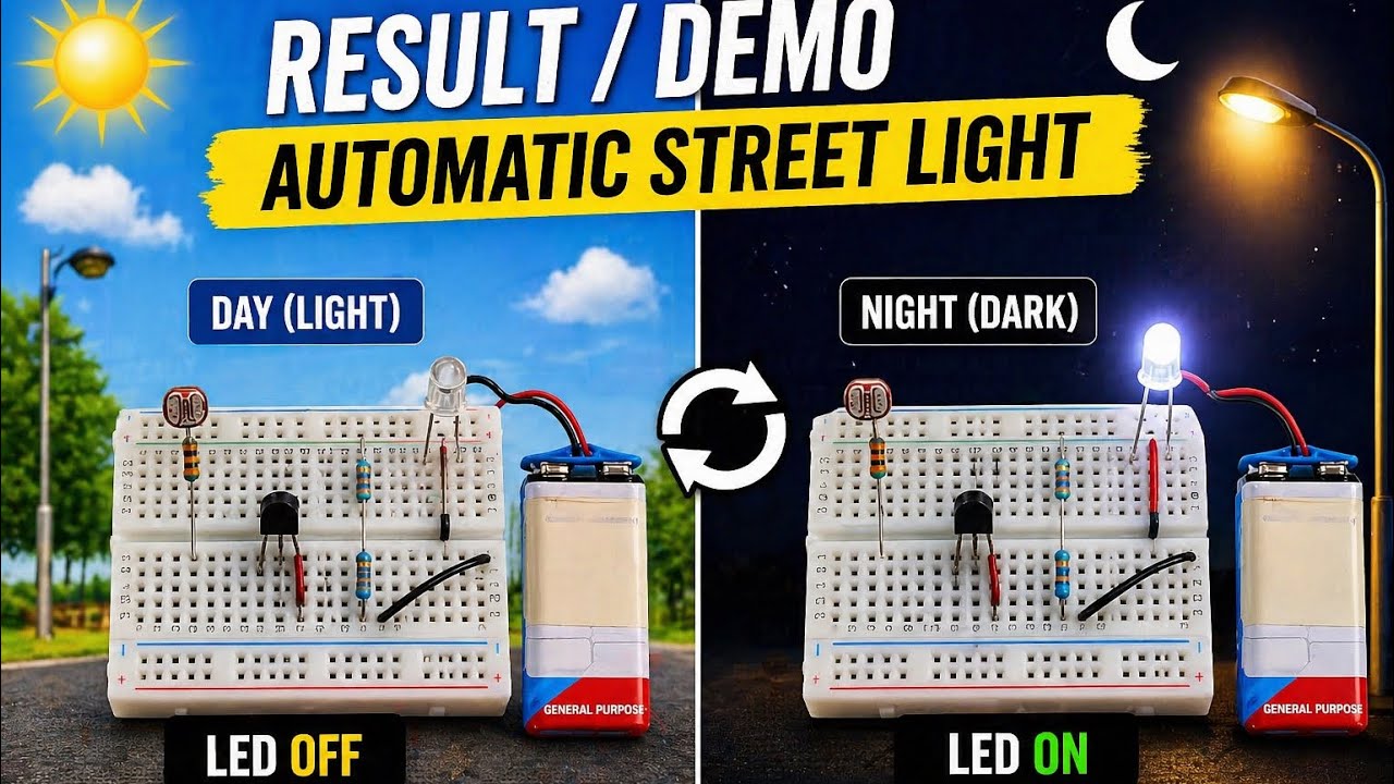 How to Make Automatic Street Light using LDR Circuit on Breadboard 🌙 ...