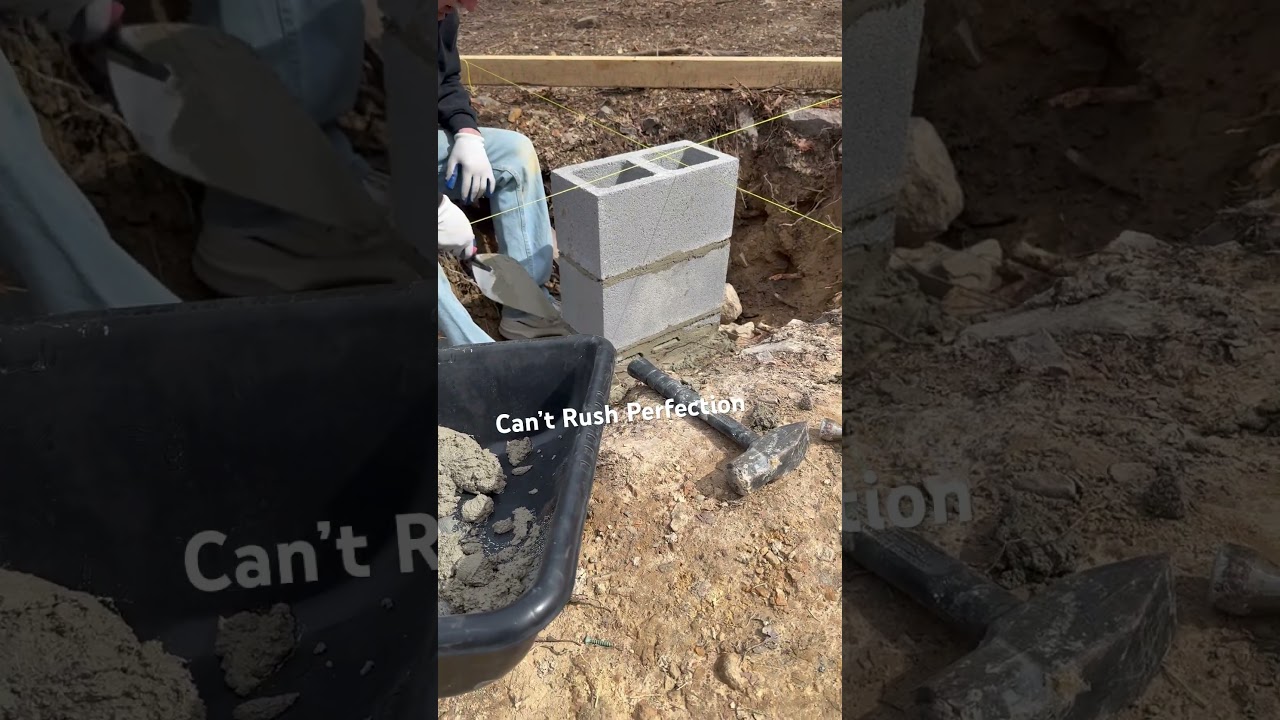 79 year old builder lays block piers for Tiny House Foundation Day 1