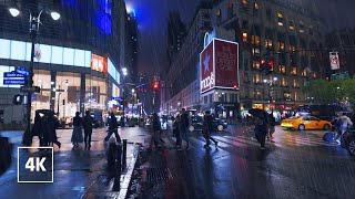 New York 4k ☔️ Night Rain Walk , Manhattan Walking tour