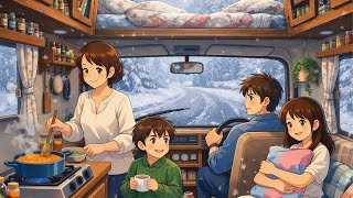 Cozy Snowy Camper Van Life Family Cooking & Sleeping In A Winter Van Ghibli Style