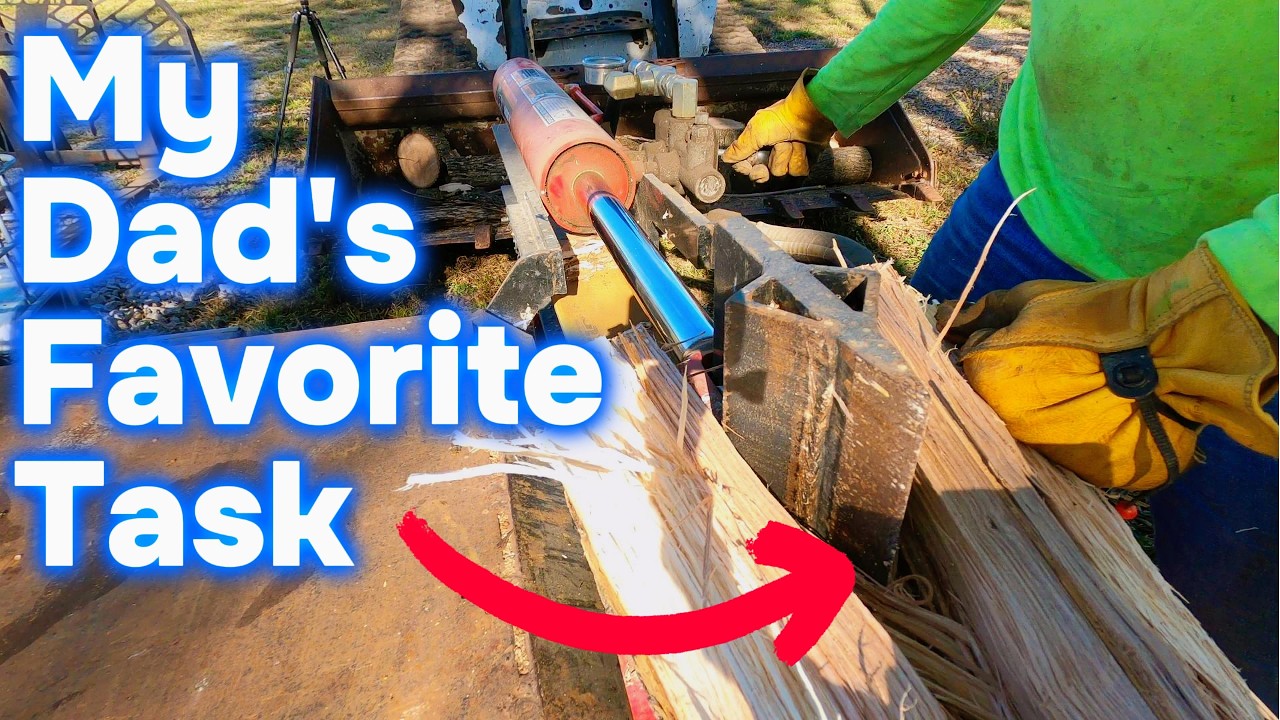 Using a log splitter to prepare firewood. See our process. - YouTube