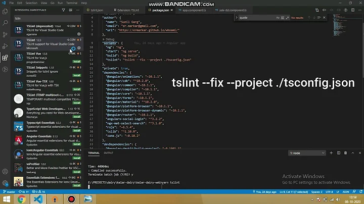 How to automatically fix tslint errors in all files angular typescript in vscode