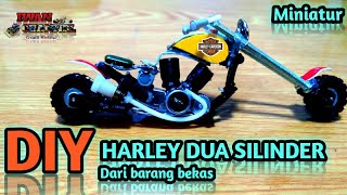MEMBUAT miniatur motor harley dua silinder dari korek dan barang bekas