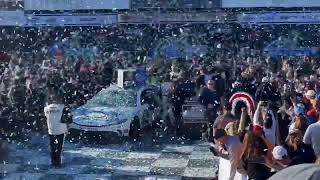 Tyler Reddick celebrates winning the GEICO 500 at Talladega Superspeedway
