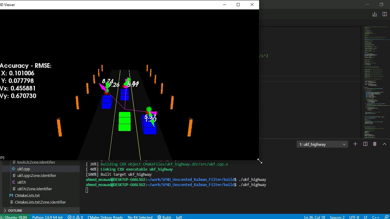 Tracking multiple cars using Unscented Kalman Filter (UKF) - YouTube