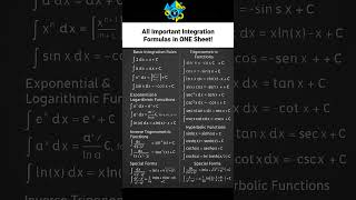 All integration formula 🧐📝#mathformula #studynotes #boardexam #exam #integration #boardexam #student