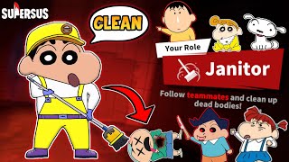 Shinchan became janitor in super sus and clean up dead bodies 😱🔥 | Shinchan playing among us 3d 😂🔥