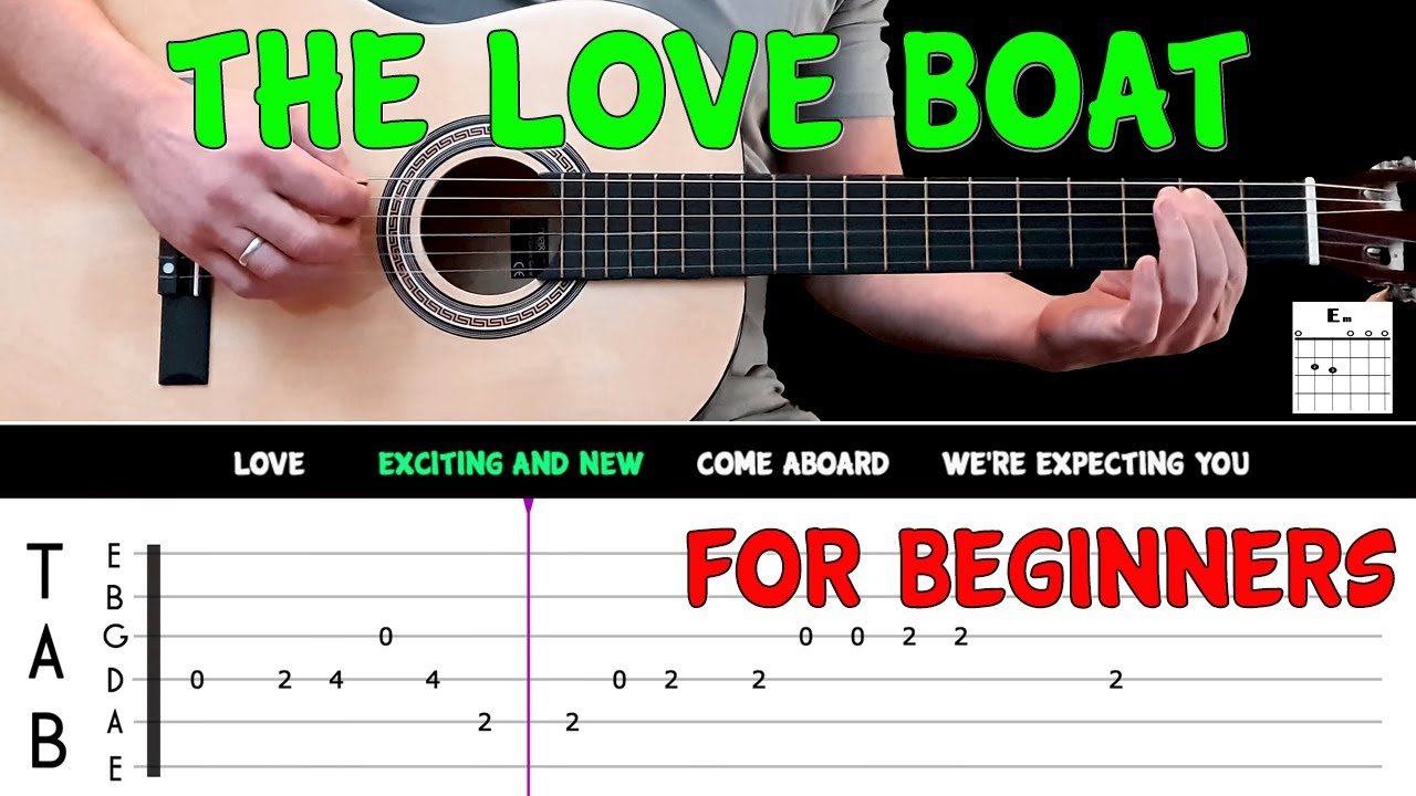 THE LOVE BOAT | Easy guitar melody lesson for BEGINNERS (with tabs ...