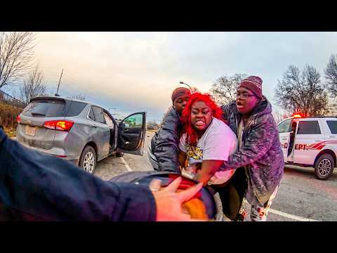 Disgusting Violent Woman Crashes Car & Loses Her Sh*t Then Wrestles With Driver in Front of Cops
