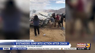 Bystanders jump into action after crash on Highway 74
