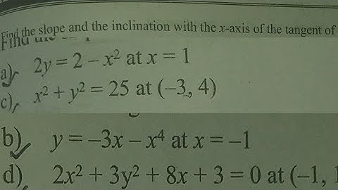 Find the slope and the inclination with the x-axis of the tangent of, class 12 math.