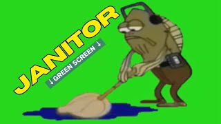 fish cleaning floor with mop (Fred from SpongeBob SquarePants) - Green Screen