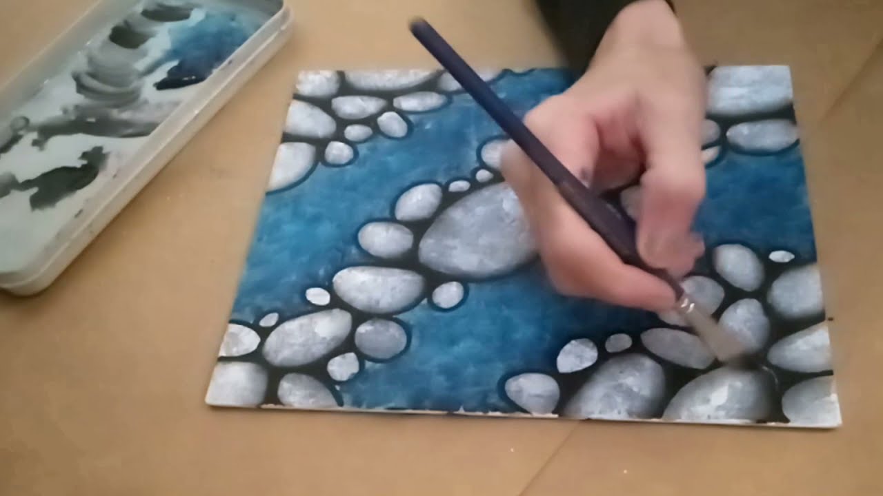 Easy Abstract Acrylic painting on paper for beginners / sparkling pebbles 