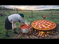 Cooking Sausage Pizza in Azerbaijan Mountains! Chef Grandma’s Special Recipe