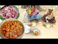 MUTTON CURRY recipe cooking & eating with hot rice by a santali tribe couple || rural village life