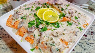 سمك سلمون بصوص الفطر الكريمي | fast salmon with creamy mushrooms