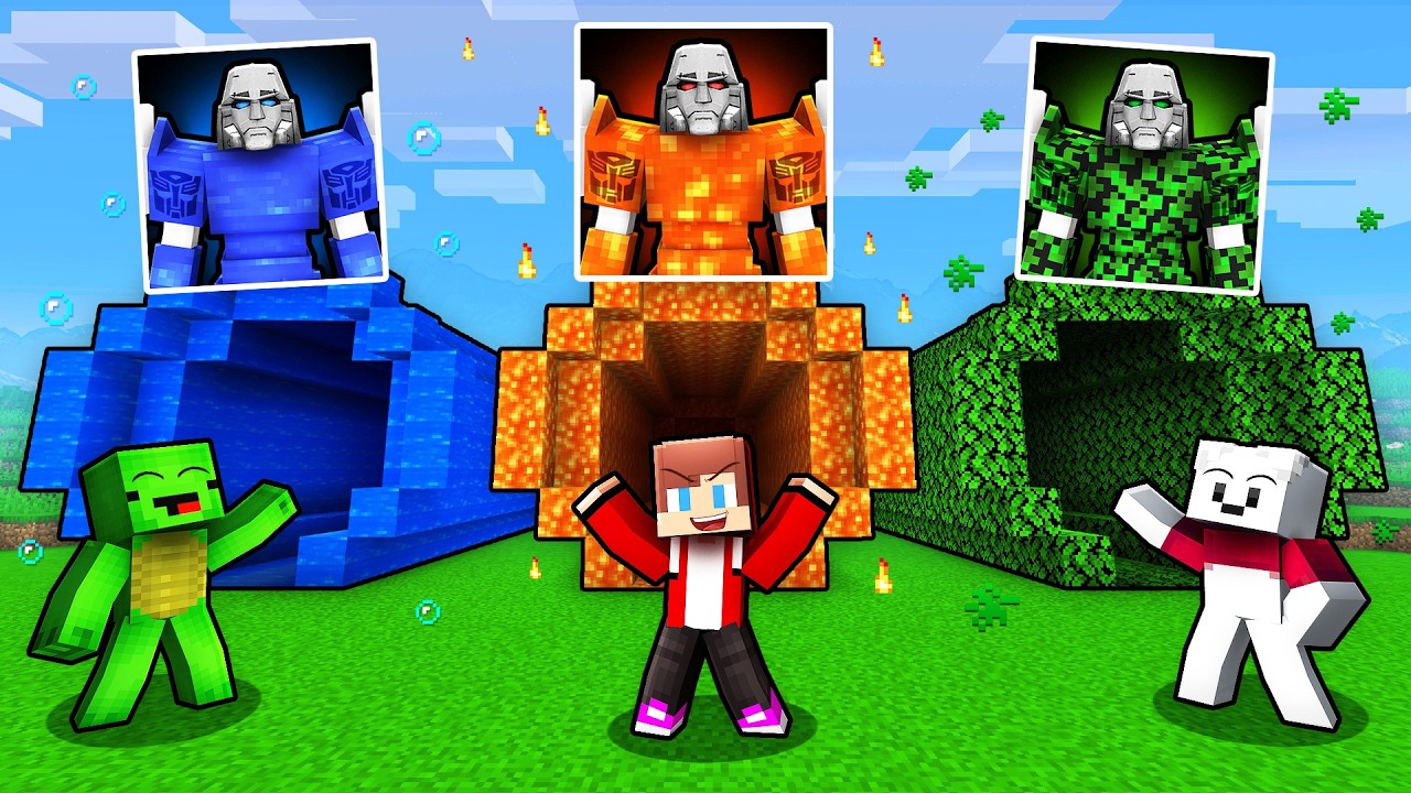 Minecraft Maizen - Mikey and JJ ELEMENTAL TRANSFORMER TUNNEL
