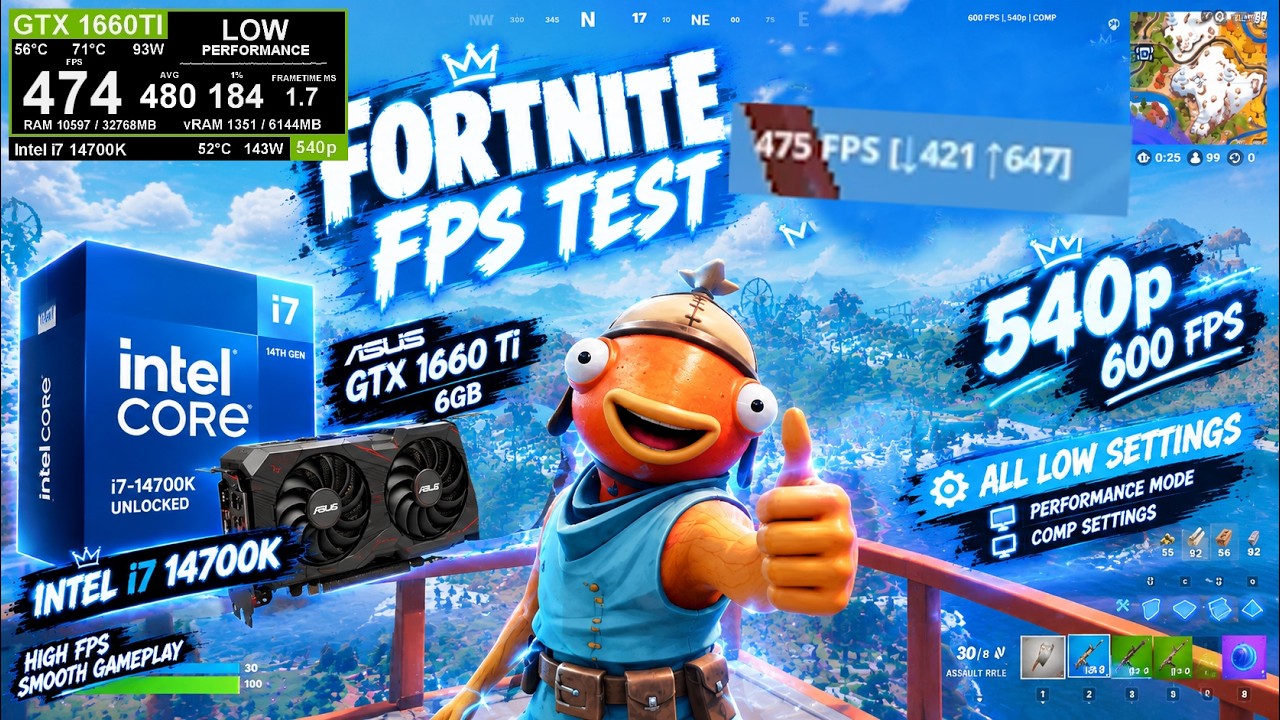 Fortnite 600 fps - Intel i7 14700K + GTX 1660 TI Chapter 7 Season