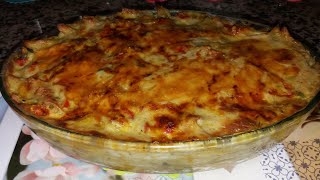 كرتان المكرونة بالدجاج والبشاميل بطريقة سهلة #Macarrones gratinados con pollo y salsa Bechamel.