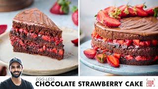 Eggless Chocolate Strawberry Cake Recipe | अंडे के बिना चॉकलेट स्ट्रॉबेरी केक | Chef Sanjyot Keer screenshot 4