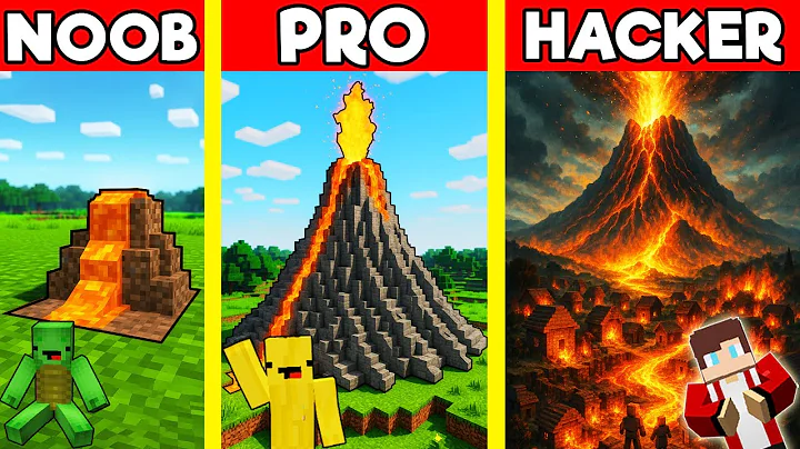 VOLCANO House Build Battle In Minecraft - NOOB VS PRO CHALLENGE - Maizen Mizen Mazien Parody