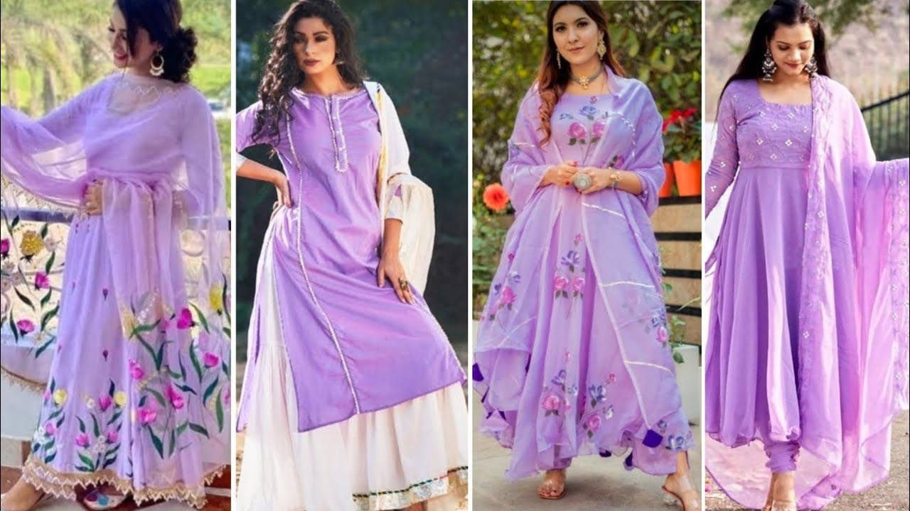 Purple color kurti,Anarkali with contrast dupattas#purple#dupatta#kurti -  YouTube